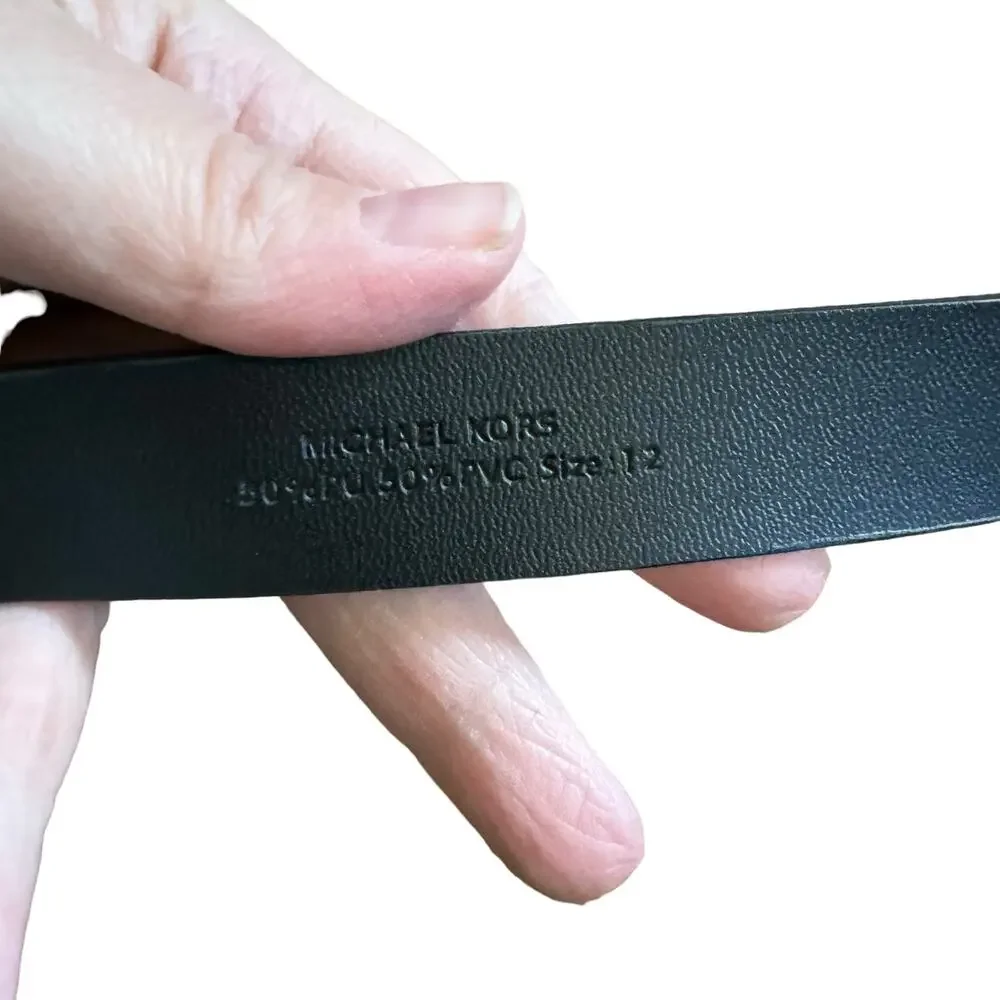 Michael Kors Black Faux Leather Belt Skinny Gold Style Buckle Size 12 Classic